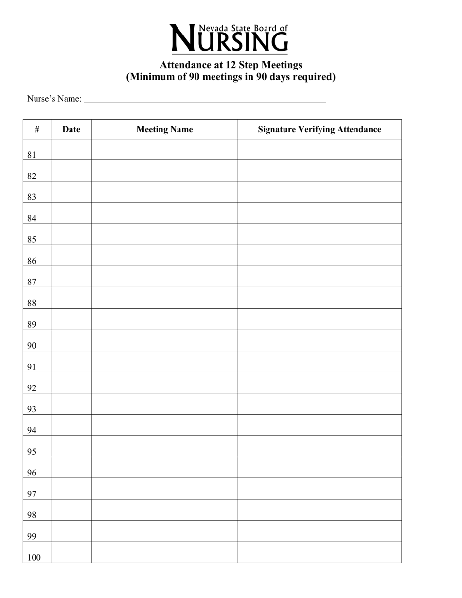 Attendance at 12 Step Meetings (Minimum of 90 Meetings in 90 Days Required) - Nevada, Page 5