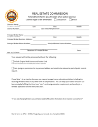 Amendment Form: Deactivation of an Active License - New Hampshire