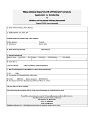 DVS Form 6 &quot;Application for Scholarship for Children of Deceased Military Personnel&quot; - New Mexico