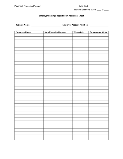 Employer Earnings Report Form Additional Sheet - North Carolina Download Pdf