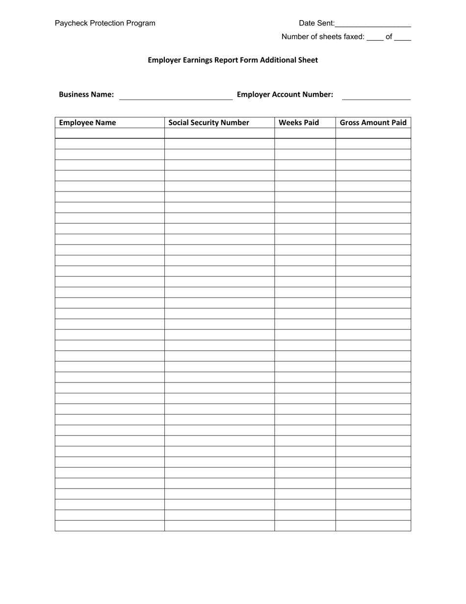 Employer Earnings Report Form Additional Sheet - North Carolina, Page 1