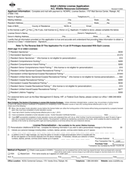 Document preview: Adult Lifetime Hunting and Fishing License Application - North Carolina