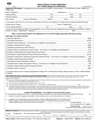 Adult Lifetime Hunting and Fishing License Application - North Carolina