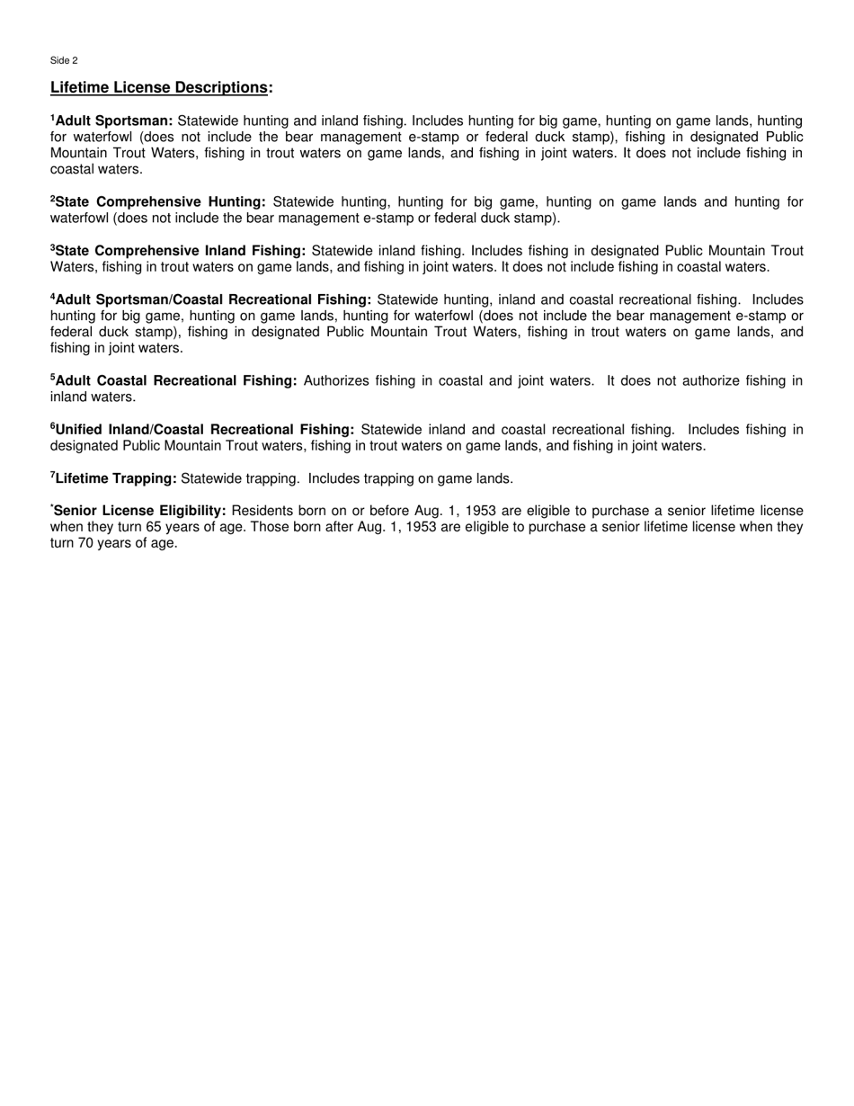Adult Lifetime Hunting and Fishing License Application - North Carolina, Page 2