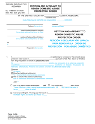 Form DC19:49 &quot;Petition and Affidavit to Renew Domestic Abuse Protection Order&quot; - Nebraska (English/Spanish)