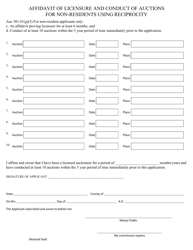 Document preview: Affidavit of Licensure and Conduct of Auctions for Non-residents Using Reciprocity - New Hampshire