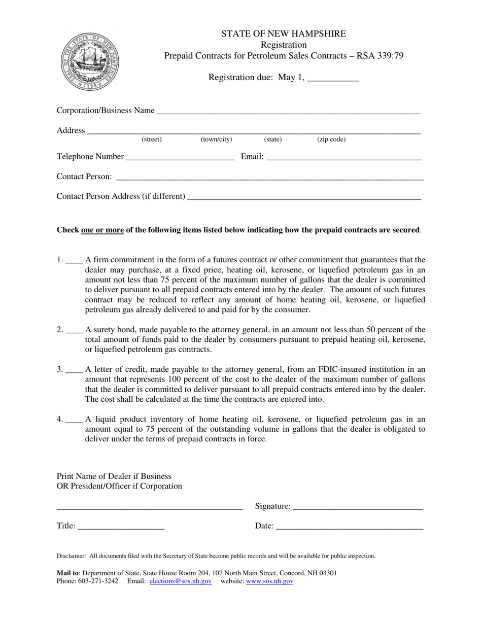 Registration - Prepaid Contracts for Petroleum Sales Contracts - New Hampshire, Page 1