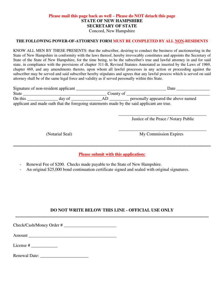 Application for Renewal of a License as an Auctioneer Under Rsa 311-b - New Hampshire, Page 3