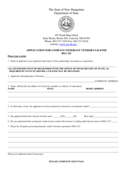 Application for Company Itinerant Vendor&#039;s License - New Hampshire