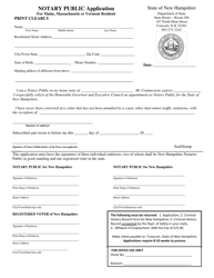 Document preview: Notary Public Application for Maine, Massachusetts or Vermont Resident - New Hampshire