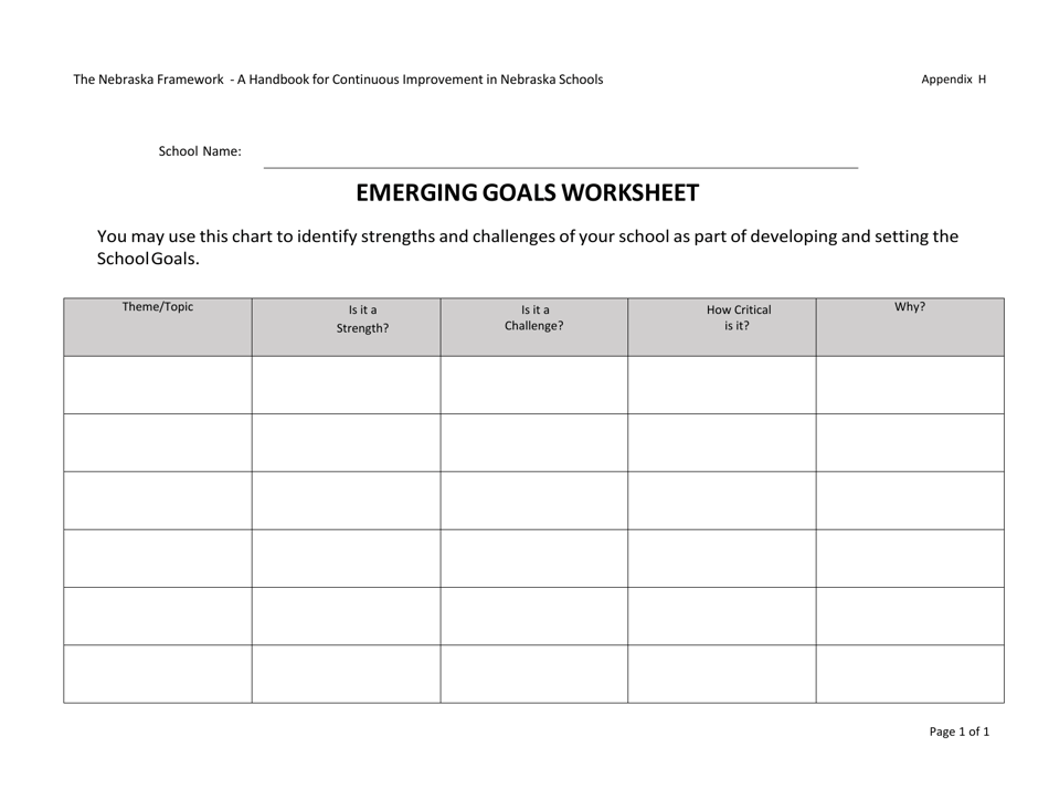 Appendix H Emerging Goals Worksheet - Nebraska, Page 1