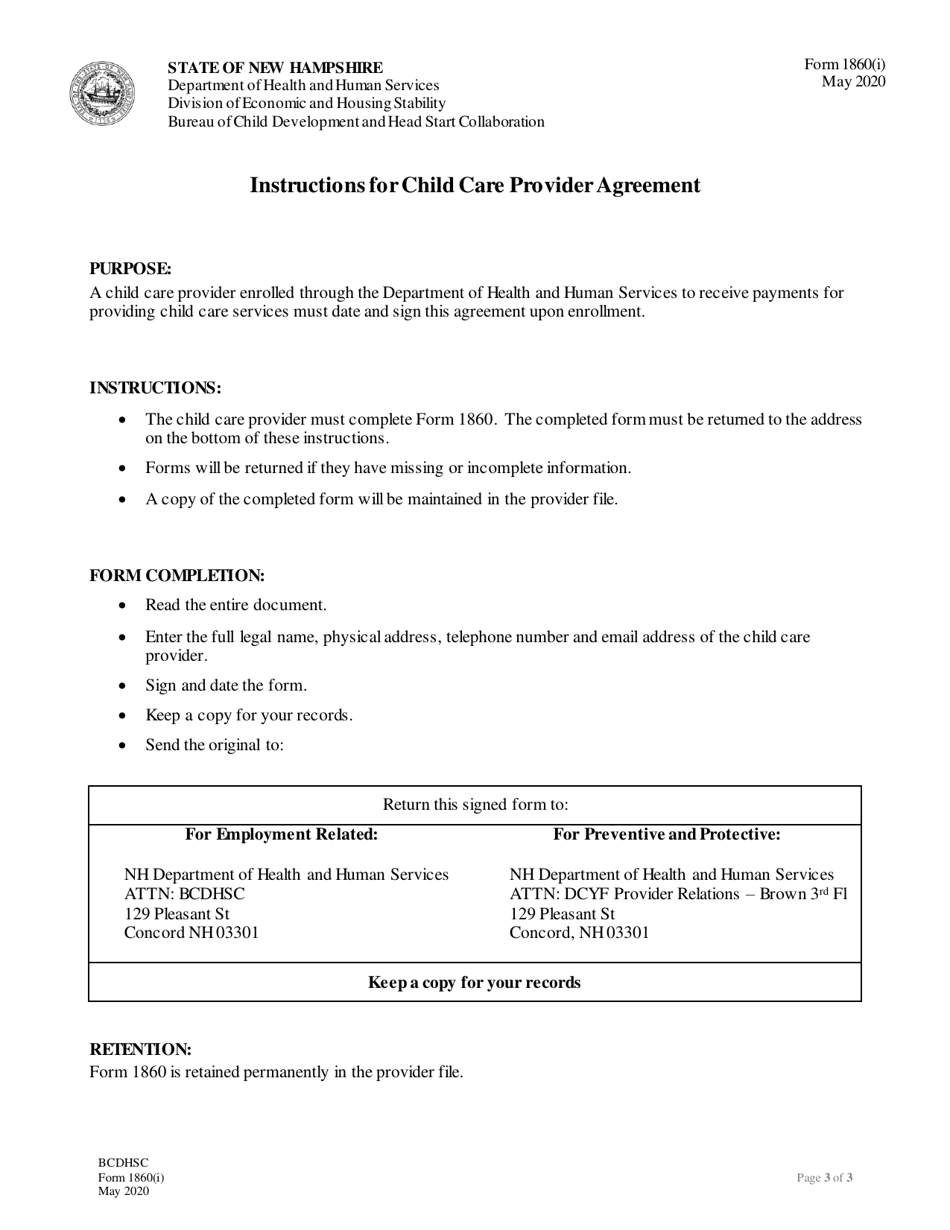 Form 1860 Child Care Provider Agreement - New Hampshire, Page 3