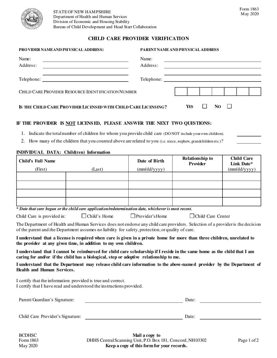 Form 1863 Fill Out Sign Online And Download Printable Pdf New Hampshire Templateroller 7495