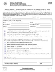Form 2690 &quot;Verification for a Child Experiencing a Disablity or Significant Special Needs&quot; - New Hampshire