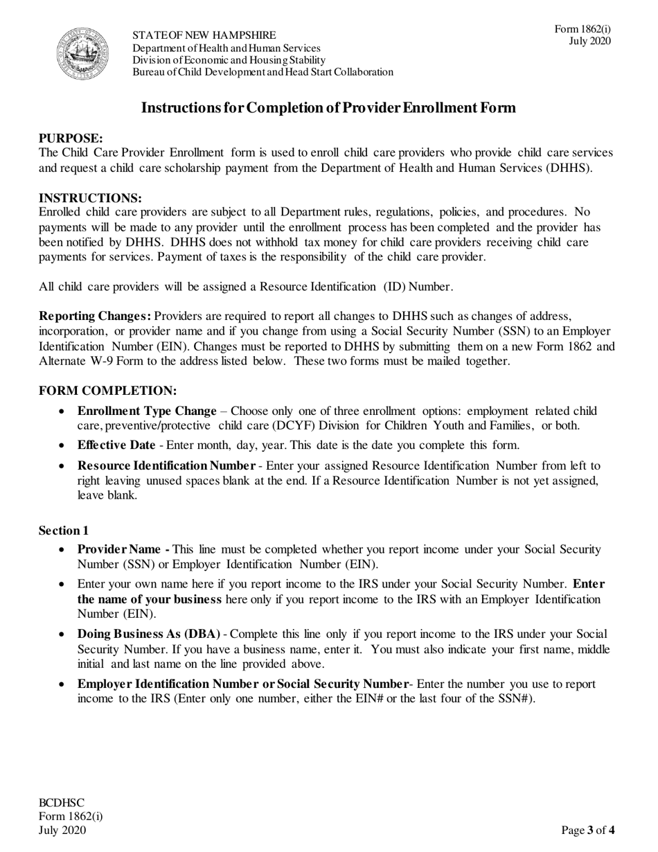 Form 1862 Child Care Provider Enrollment Form - New Hampshire, Page 3