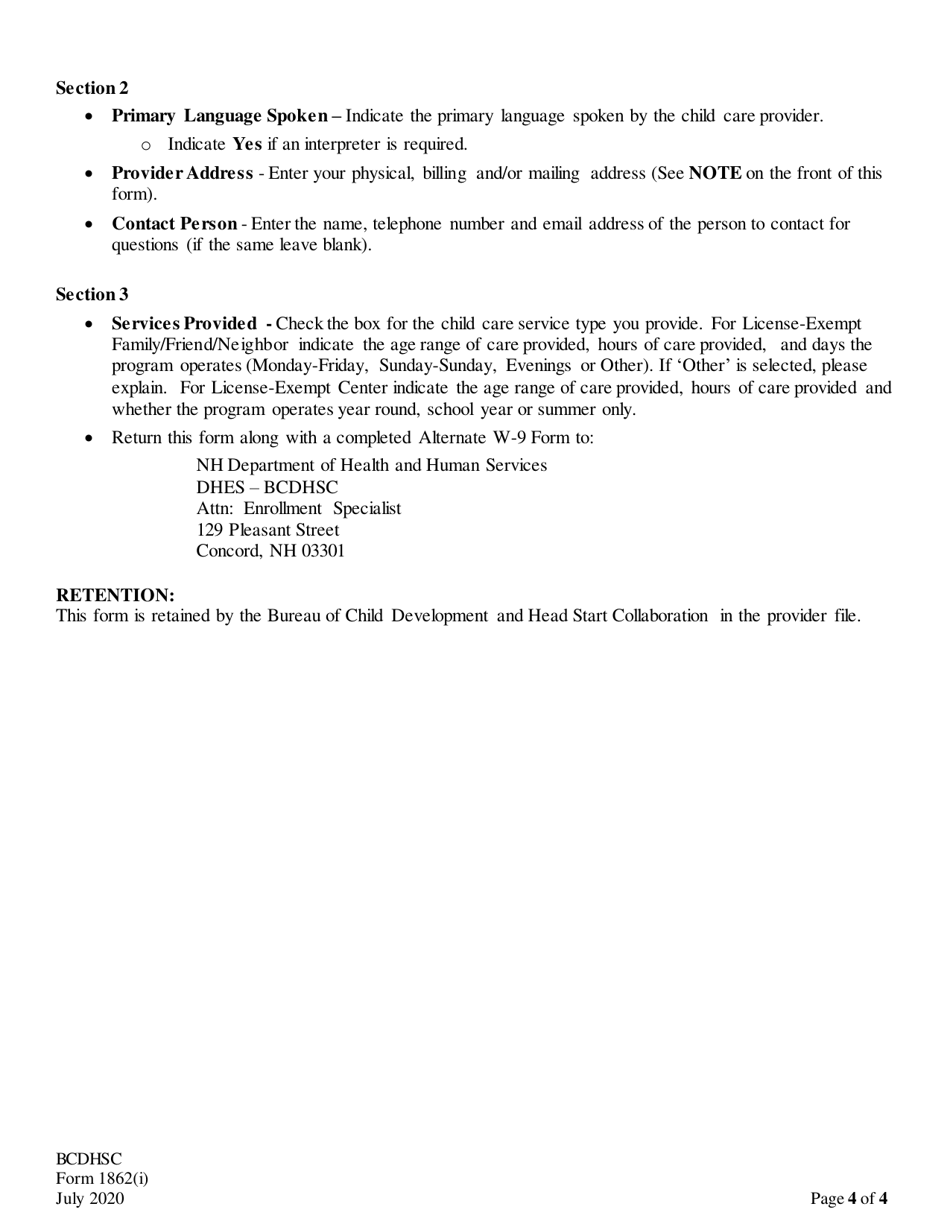 Form 1862 Child Care Provider Enrollment Form - New Hampshire, Page 4