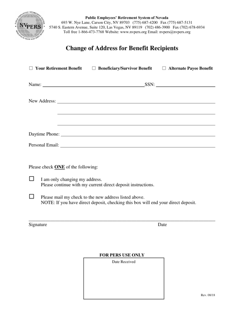 Change of Address for Benefit Recipients - Nevada Download Pdf