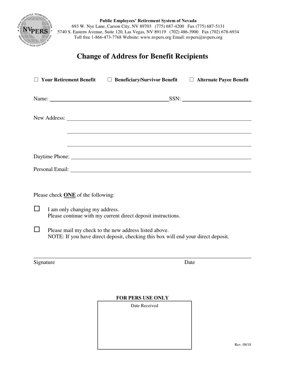 Change of Address for Benefit Recipients - Nevada, Page 1