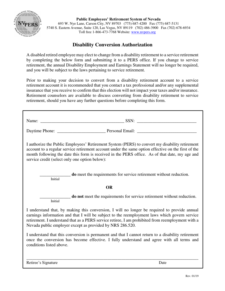Disability Conversion Authorization - Nevada, Page 1