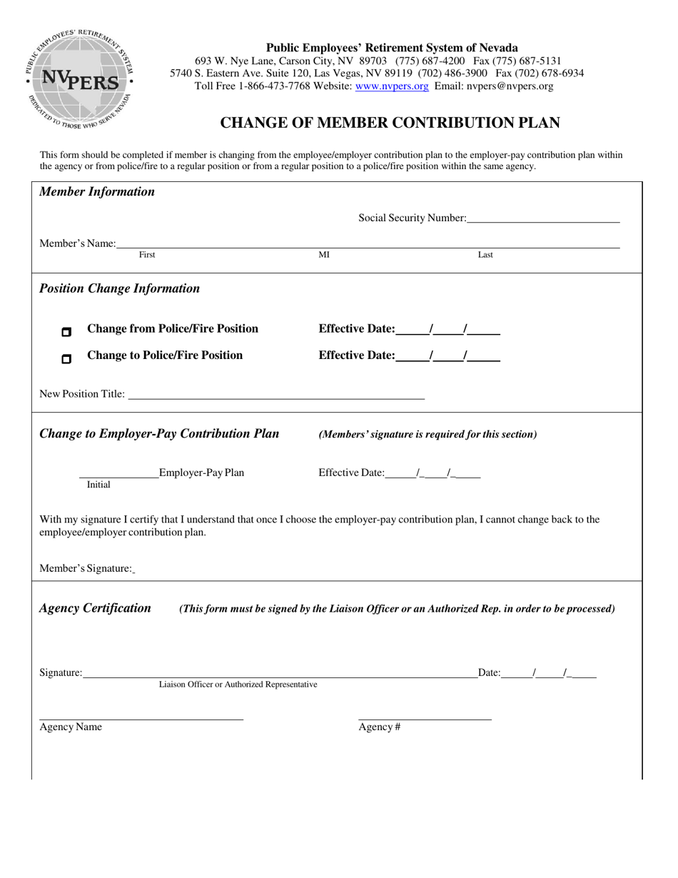 Change of Member Contribution Plan - Nevada, Page 1