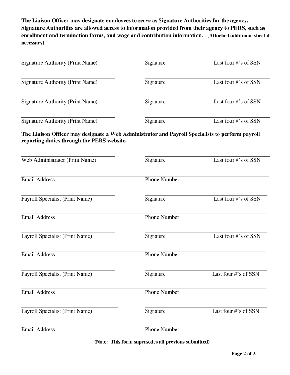Deputy Liaison Officer and Signature Authorization Designation Form - Nevada, Page 2