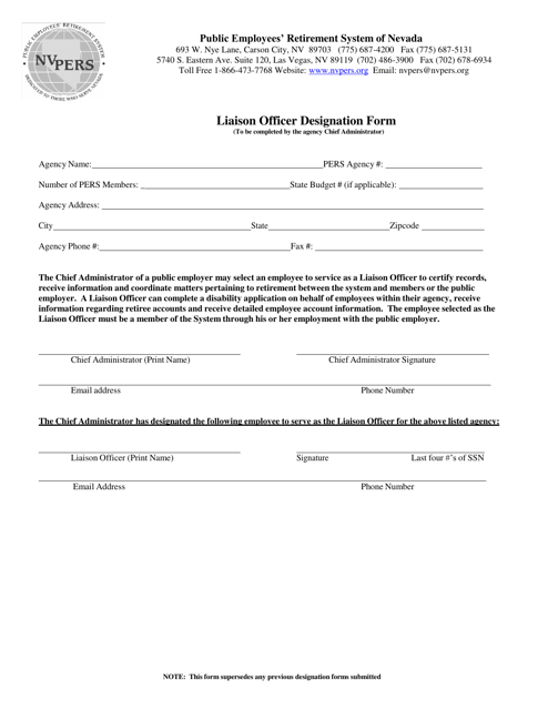 Liaison Officer Designation Form - Nevada Download Pdf
