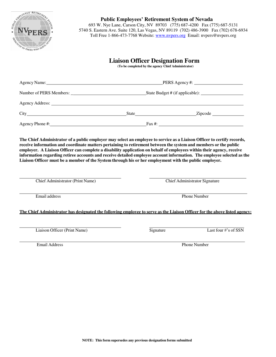 Liaison Officer Designation Form - Nevada, Page 1
