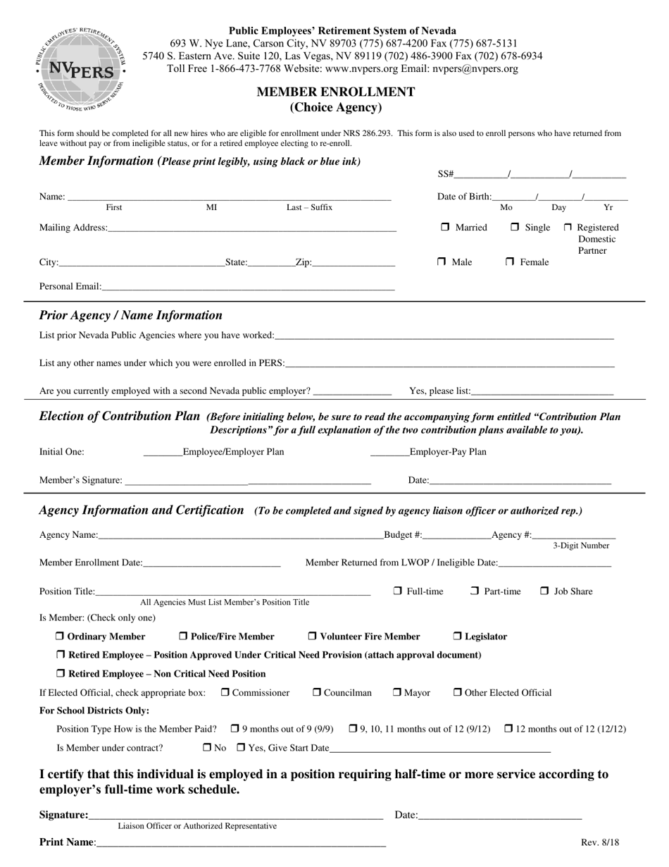 Member Enrollment (Choice Agency) - Nevada, Page 1
