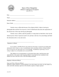 Document preview: Affidavit of Religious Exemption - New Hampshire