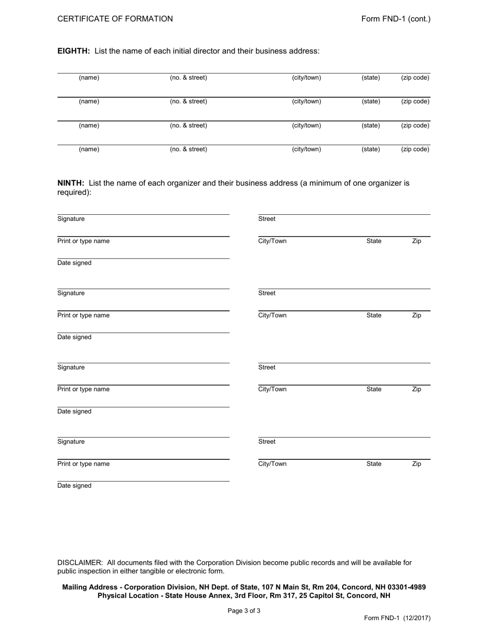 Form FND-1 Certificate of Formation New Hampshire Foundation - New Hampshire, Page 4