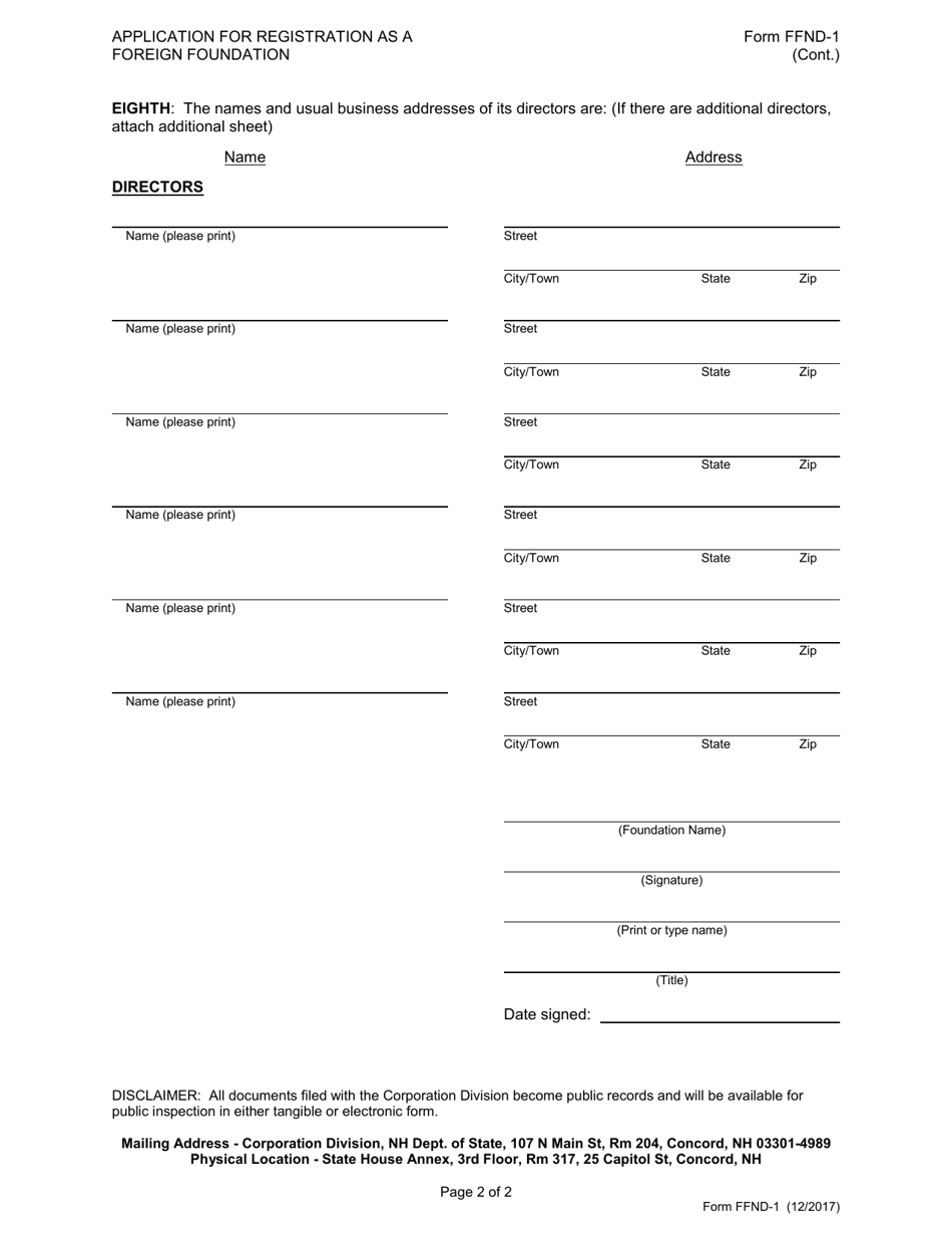 Form FFND-1 Application for Registration as a Foreign Foundation - New Hampshire, Page 3