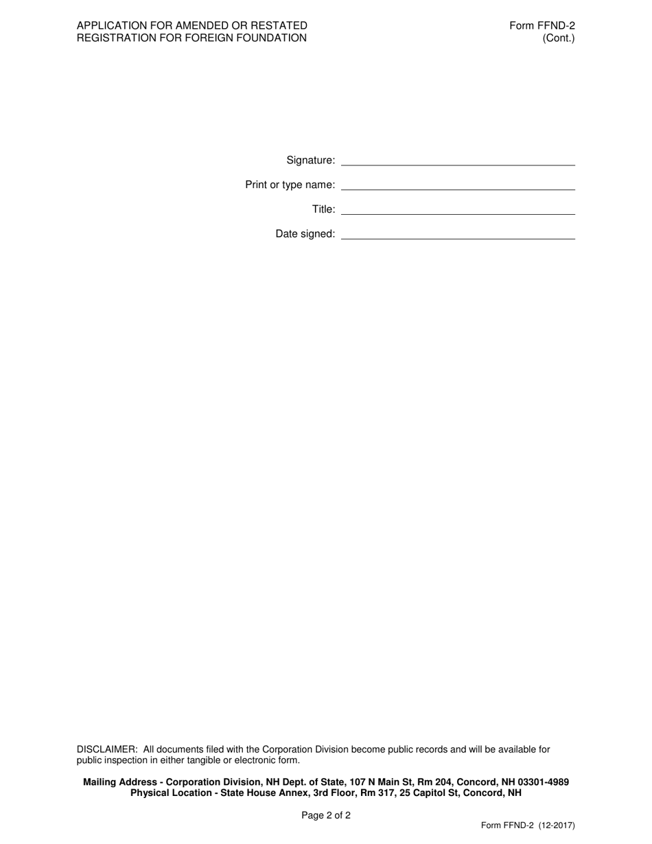 Form FFND-2 Application for Amended or Restated Registration for Foreign Foundation - New Hampshire, Page 2
