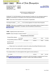 Form FFND-6 Certificate of Domestication of a Foreign Foundation - New Hampshire