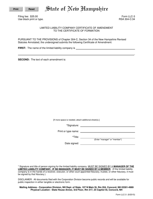 Form LLC-3  Printable Pdf