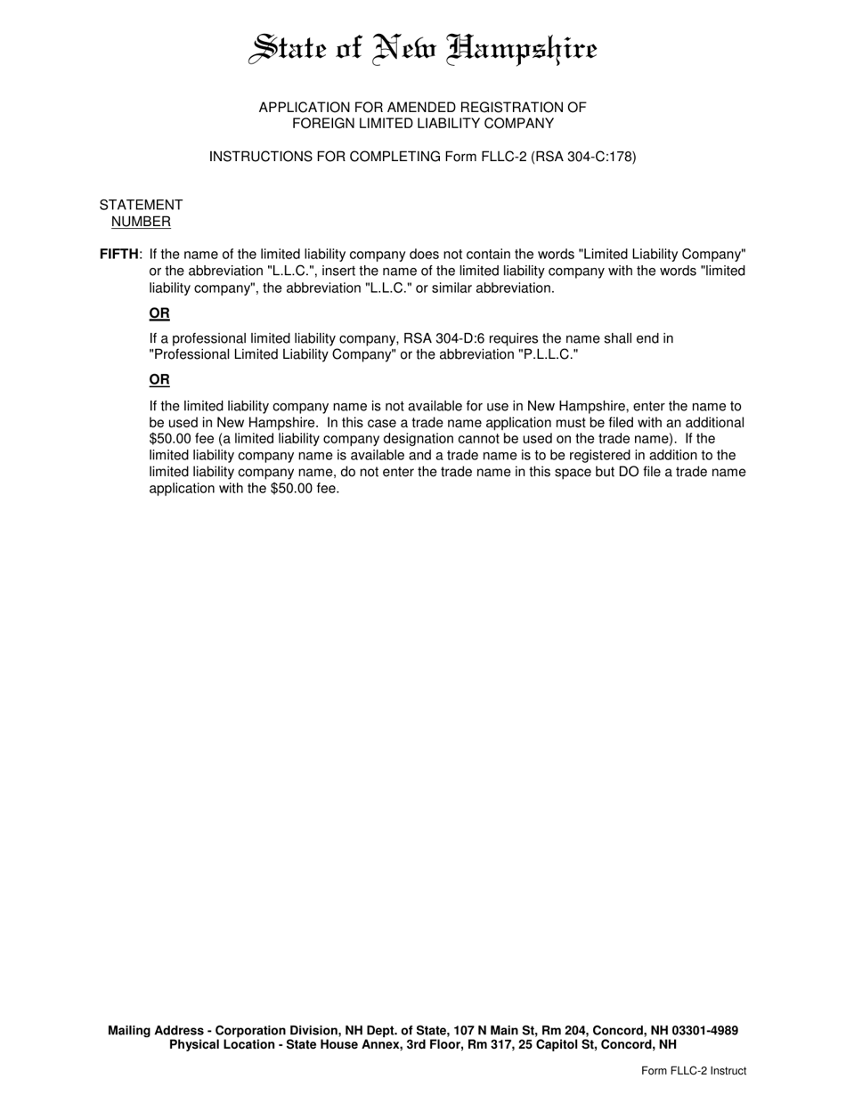 Form FLLC-2 Application for Amended Registration for Foreign Limited Liability Company - New Hampshire, Page 1