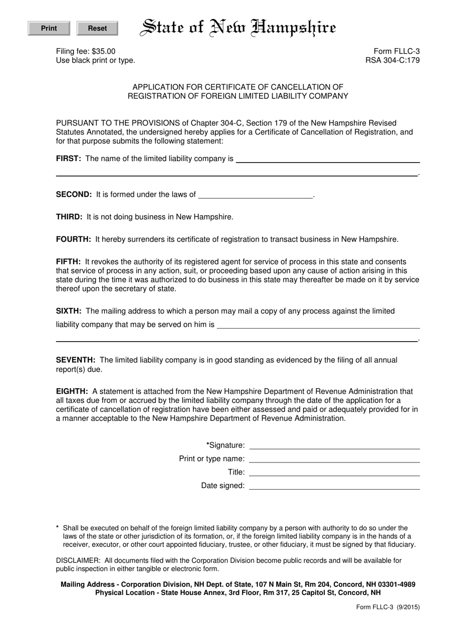 Form FLLC-3 - Fill Out, Sign Online and Download Fillable PDF, New ...