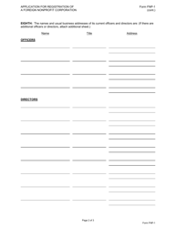 Form FNP-1 Application for Registration of a Foreign Nonprofit Corporation - New Hampshire, Page 2
