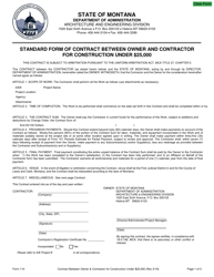Form 110 &quot;Standard Form of Contract Between Owner and Contractor for Construction Under $25,000&quot; - Montana