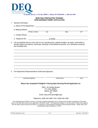 Document preview: Montana Firefighter Training Open Burning Permit Application - Montana