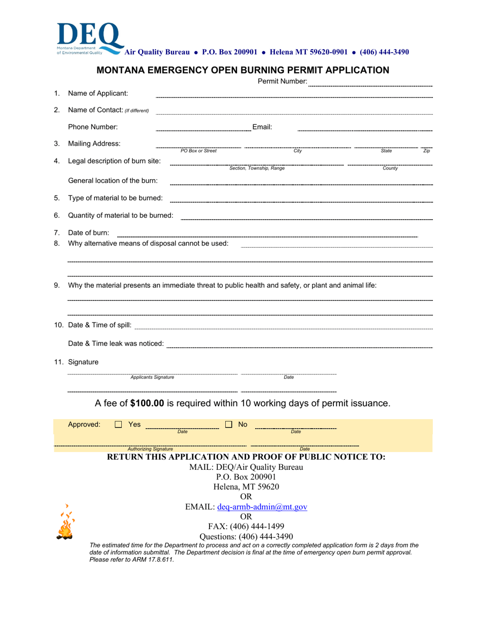 Montana Montana Emergency Open Burning Permit Application - Fill Out ...