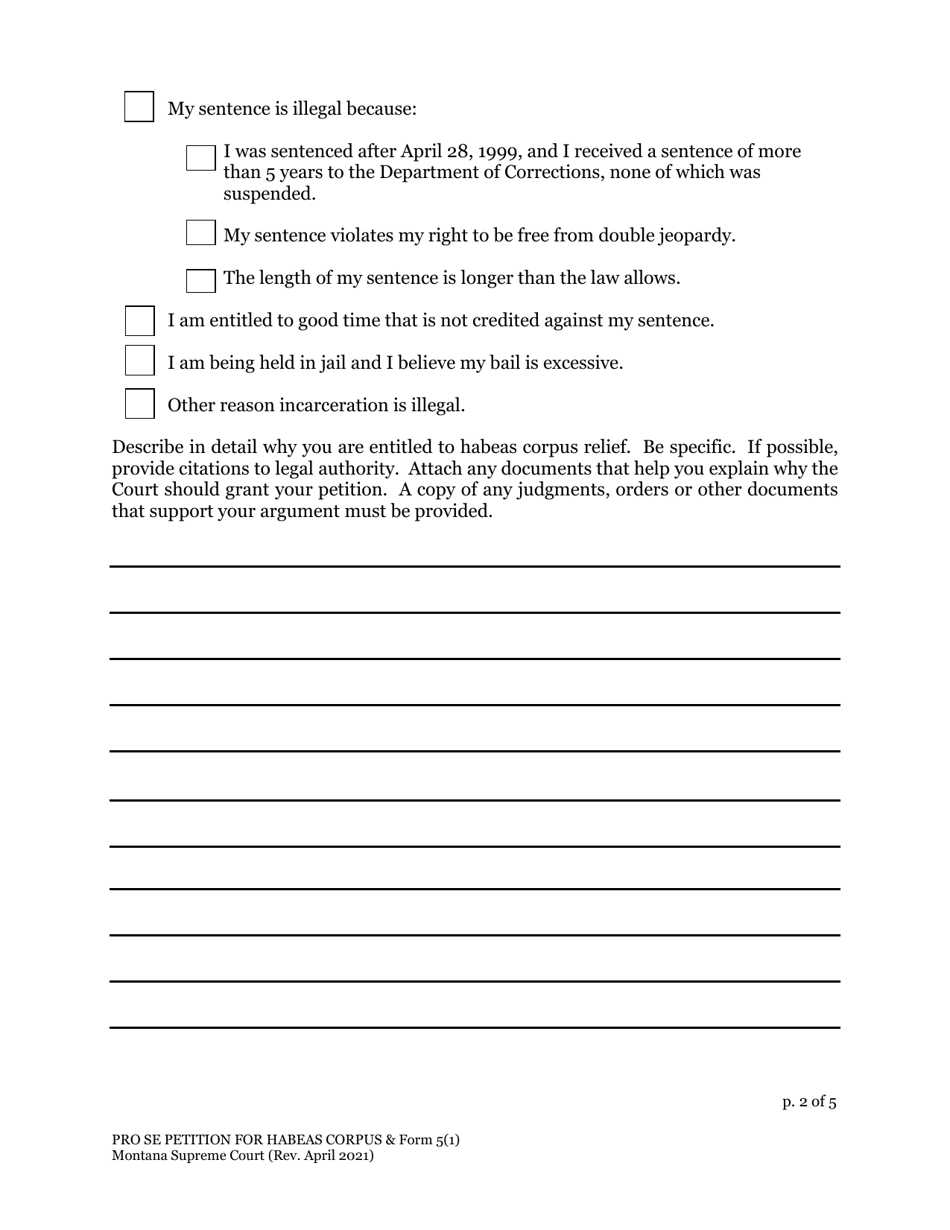 Petition for a Writ of Habeas Corpus Form - Montana, Page 4
