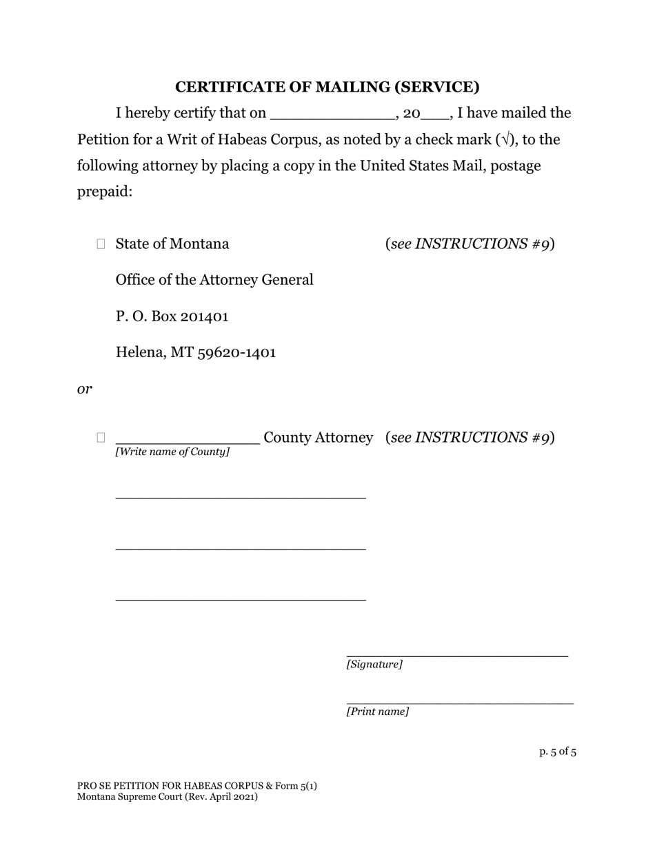 Petition for a Writ of Habeas Corpus Form - Montana, Page 7