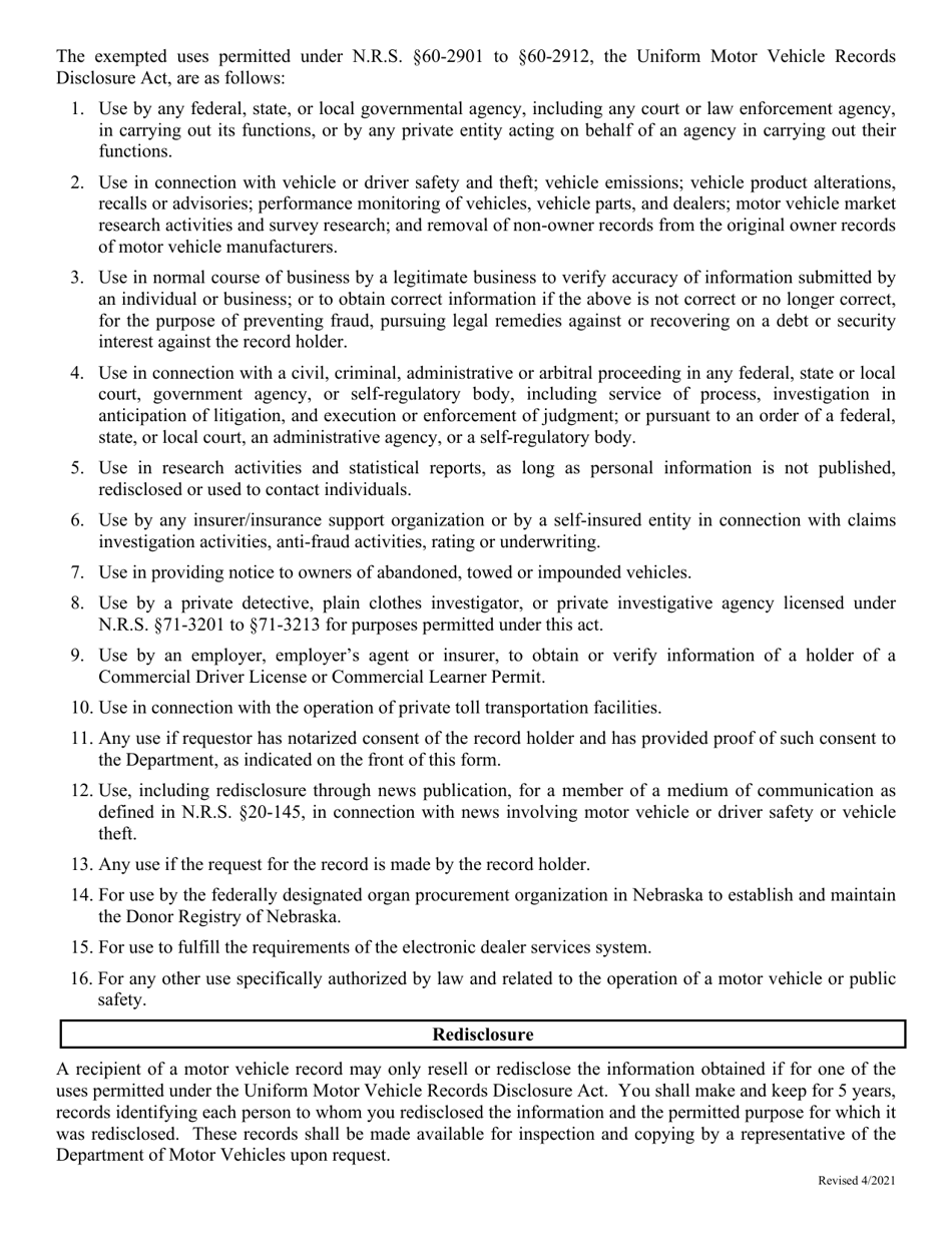 Application for Copy of Multiple Driving Records - Nebraska, Page 2