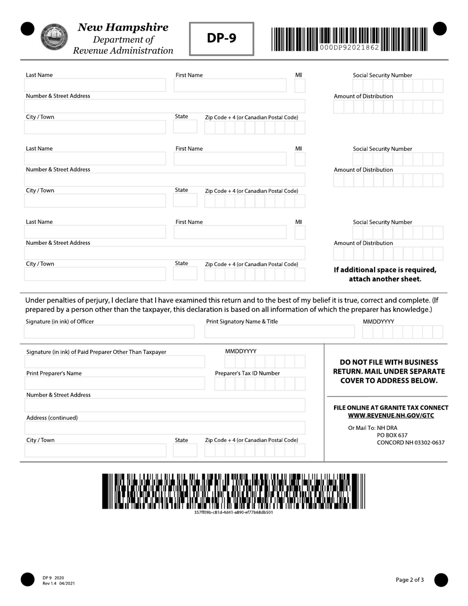 Form DP-9 Small Business Corporation (s Corp) Information Report - New Hampshire, Page 2