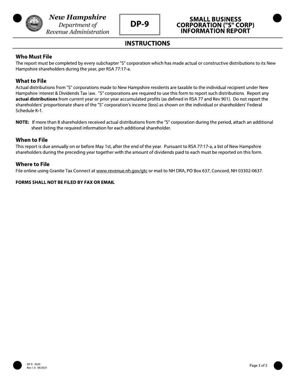 Form DP-9 Small Business Corporation (s Corp) Information Report - New Hampshire, Page 3