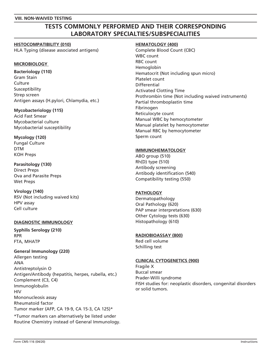 Form CMS-116 Clinical Laboratory Improvement Amendments (Clia) Application for Certification, Page 8