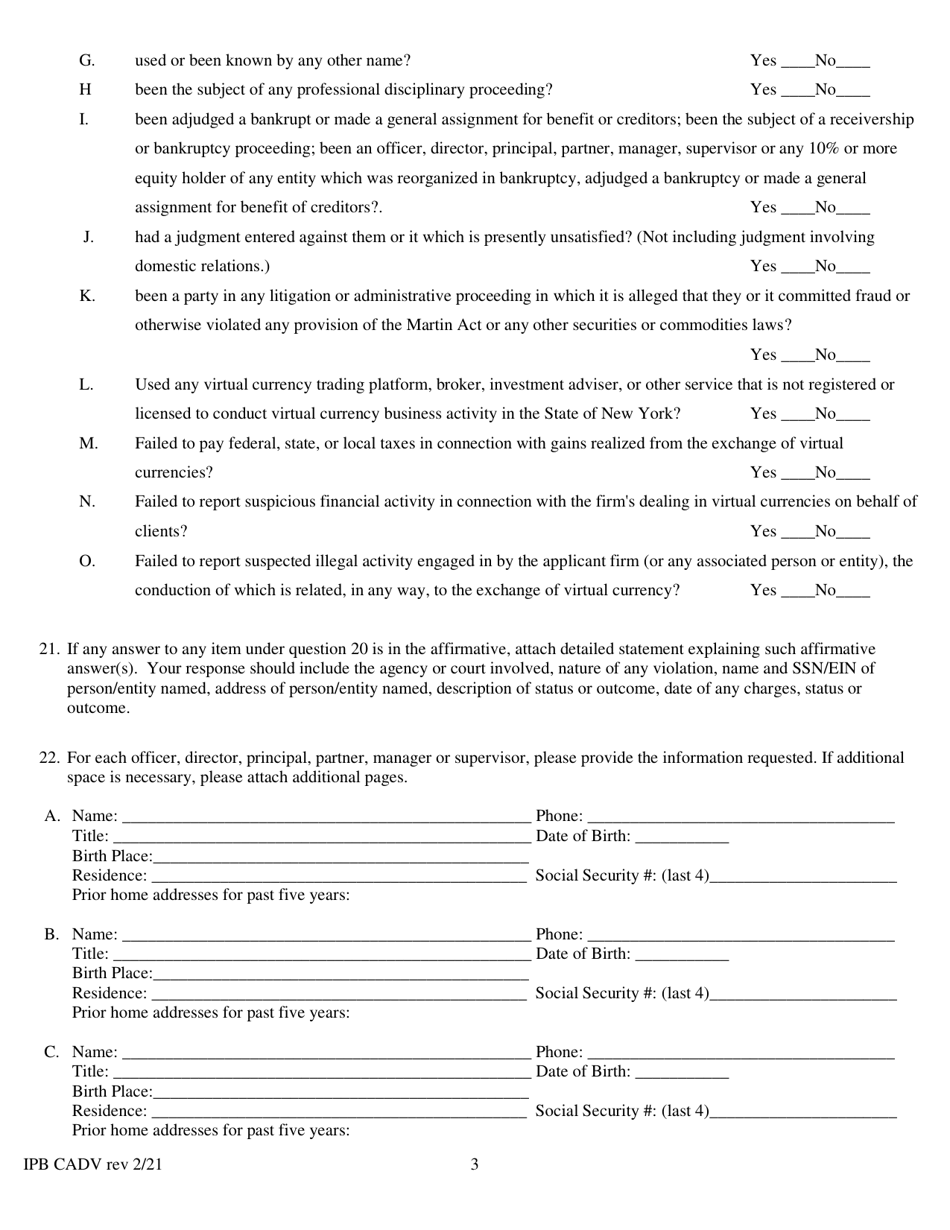 Form CADV Commodity Investment Advisor Statement - New York, Page 3