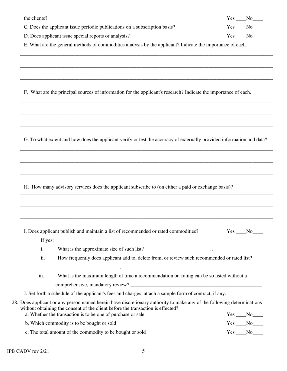Form CADV Commodity Investment Advisor Statement - New York, Page 5