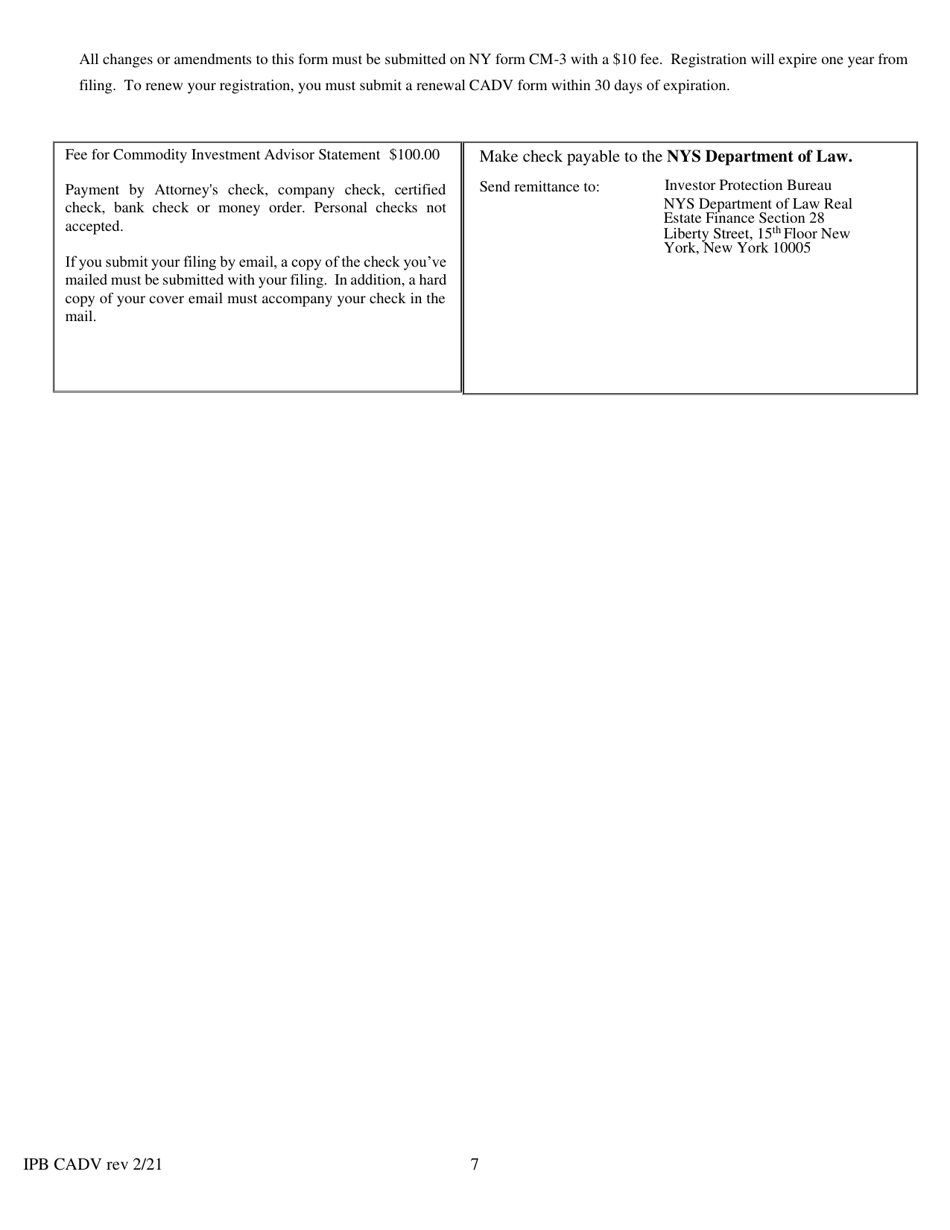 Form CADV Commodity Investment Advisor Statement - New York, Page 7
