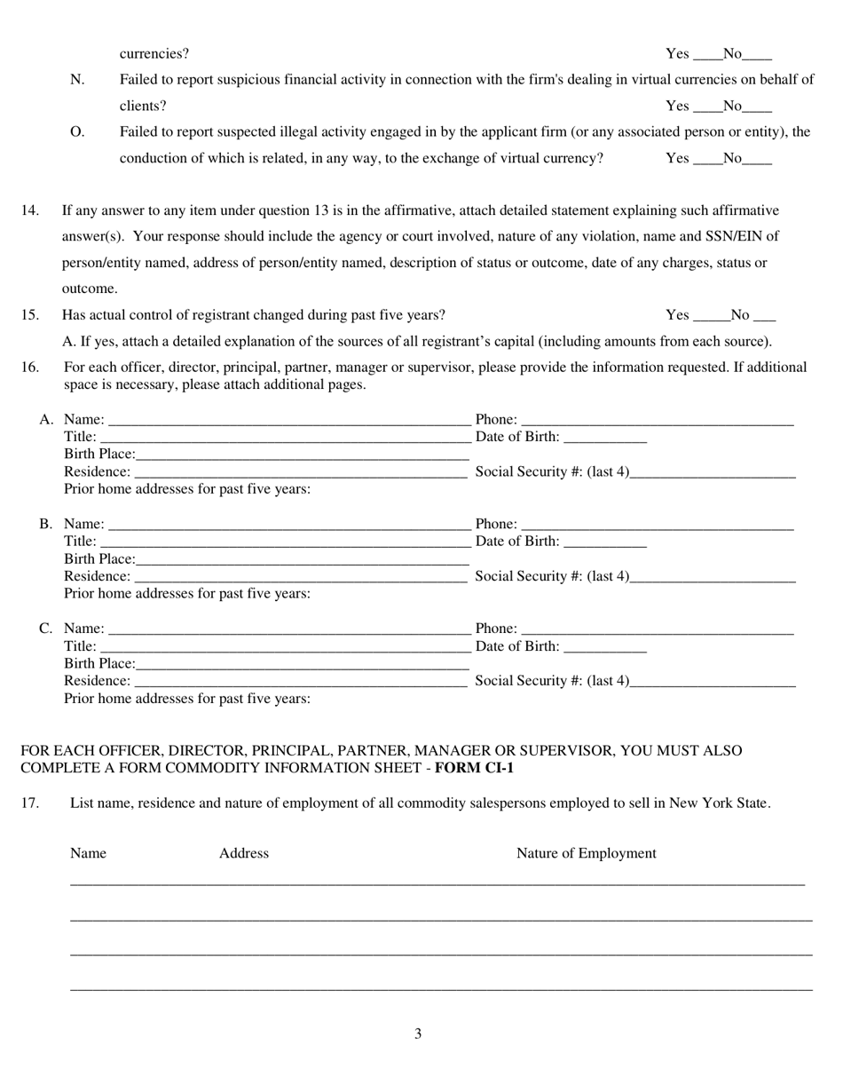 Form CBD Commodity Broker / Dealer Statement - New York, Page 3